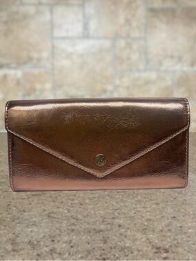 Michael Kors Primrose Metallic Shimmer Continental Envelope Flap Wallet Rosegold